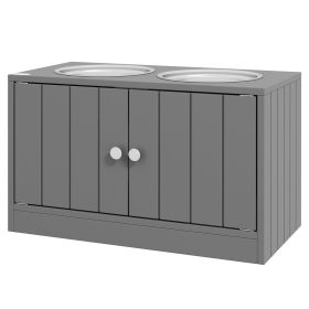 Large Elevated Dog Bowls with 44L Storage Cabinet, Raised Pet Food Bowl Stand & Feeding Station, Gray